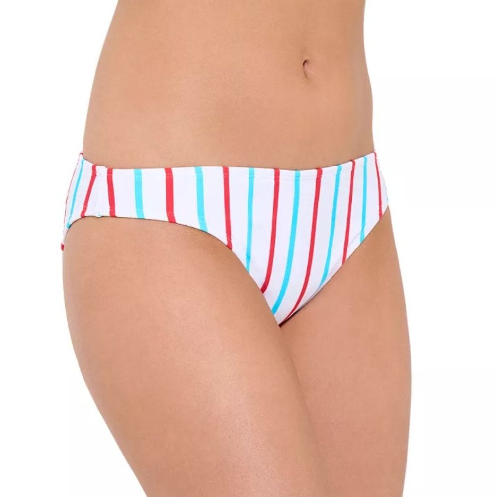 Ninety-Nine Juniors Small Red/White/Blue Striped Ruched Cheeky Swim Bottom NWT